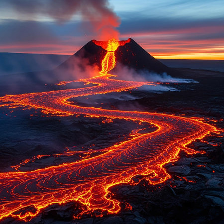 Volcanic eruption at sunrise