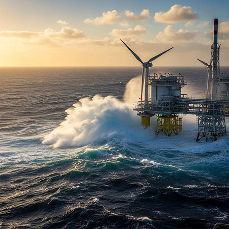Offshore oil and gas industry. Production platform and operation process by manual and auto...