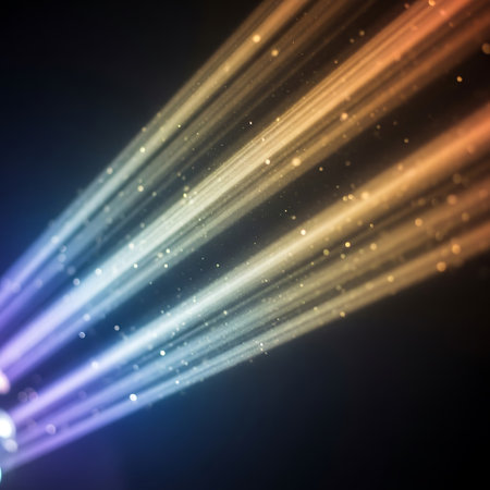 abstract background with magic light rays and bokeh defocused lightsの写真素材