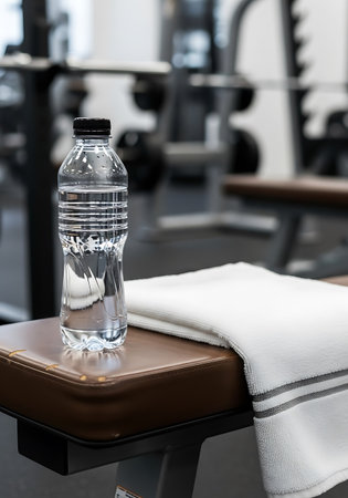 bottle of water on the table in the gym. selective focusの写真素材