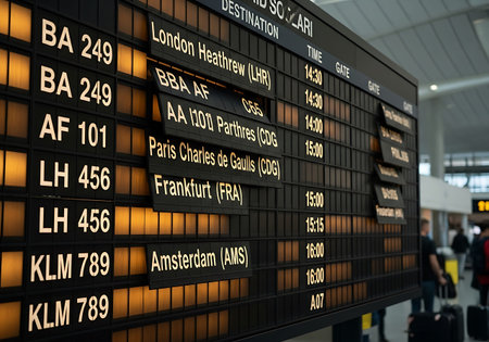 Airport departure board at the airport terminal. Travel concept background.の写真素材