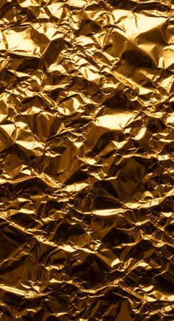 Crumpled golden foil texture or background for web site or mobile devices.の写真素材