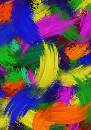 abstract background with multicolored brush strokes and spots of paintの写真素材