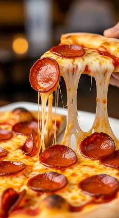 Pizza with sausages and mozzarella cheese, closeupの写真素材