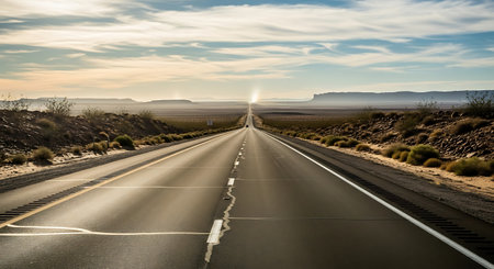 Road in the Mojave Desert, California, United States of Americaの写真素材