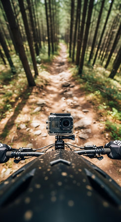 Rear view of a professional action camera on a mountain bike.の写真素材