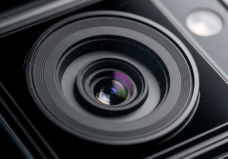 Camera lens close up. Macro. Shallow depth of field.の写真素材