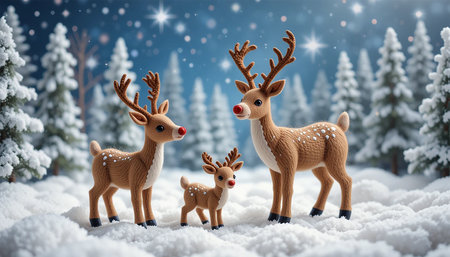 Christmas and New Year background with deers. 3D rendering.の写真素材