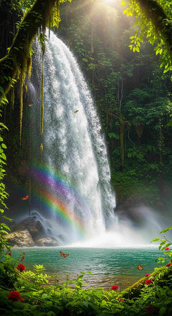Beautiful waterfall in the rainforestの写真素材
