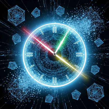 Abstract background with clock face and geometric figures. Time concept. 3D Renderingの写真素材