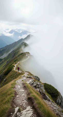 Hiker on the trail in the Carpathian mountains. Ukraineの写真素材