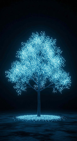 Glowing tree on dark blue background. 3D Rendering.の写真素材
