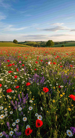 poppies and wildflowers on the meadow in summer