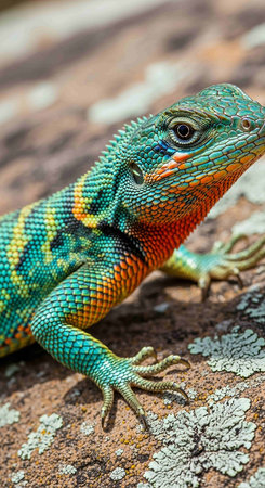 Close up of a blue and green lizard on a rock in Costa Ricaの写真素材