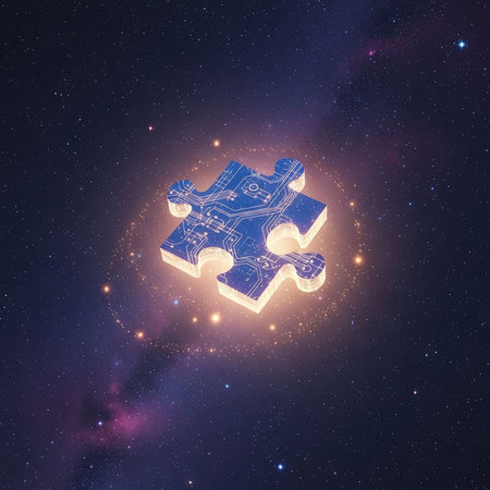 Puzzle piece in space with starry background. 3D rendering