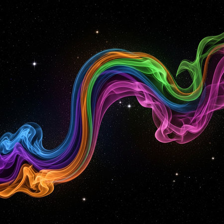 abstract colorful rainbow wave on a black background with stars and space