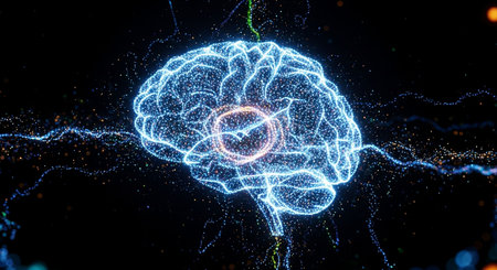 3d illustration of human brain with glowing particles. Artificial intelligence concept