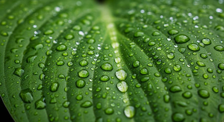 water drops on green leaf macro close up background high quality big size printの写真素材