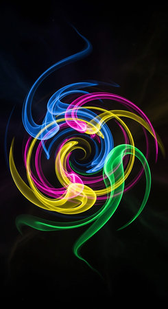abstract colorful twisted smoke on black background, computer generated abstract background