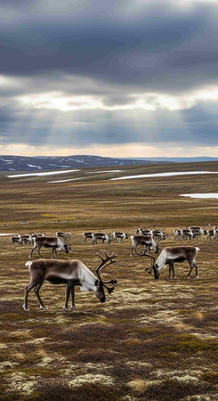 Reindeer herd on the tundra in northern Norway.の写真素材