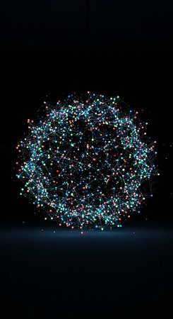 Abstract glowing network connection on dark background. Technology concept. 3D Rendering