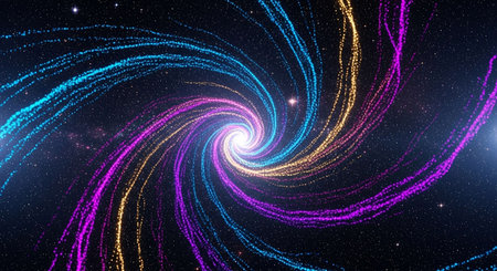 3d illustration of a spiral of light and particles in space.の写真素材