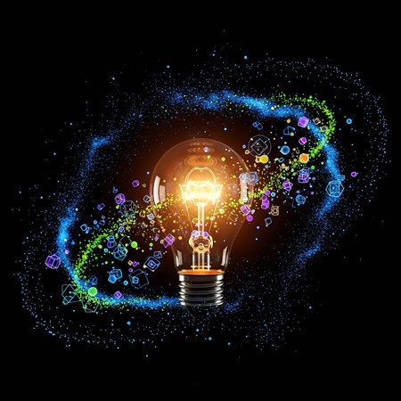 Glowing light bulb on dark background. Idea concept. Vector illustration.