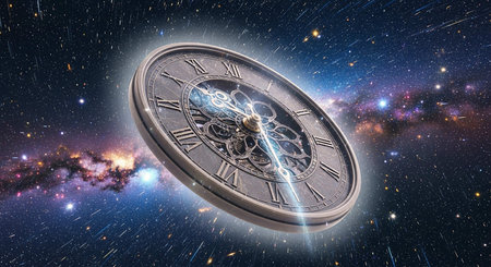 Astronomical clock in outer space. 3D rendering elements of this image furnished by NASAの写真素材