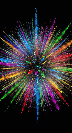 abstract colorful explosion of particles on a black background. Isolated