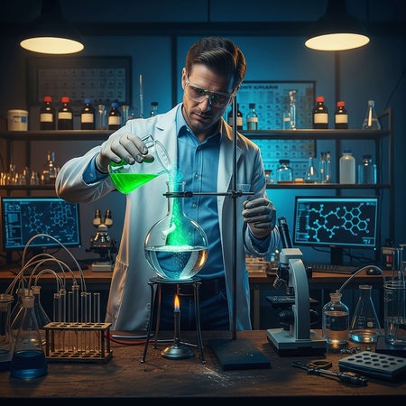 Experienced scientist working on a new experiment in a scientific laboratory.の写真素材
