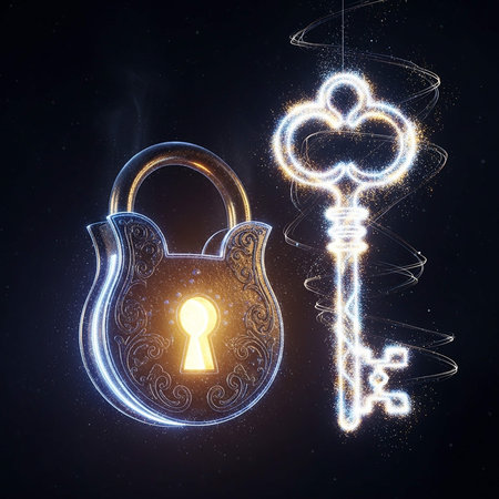 Key with lock and keyhole on a black background. 3d rendering