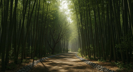 Bamboo forest in the morning, Arashiyama, Kyoto, Japanの写真素材