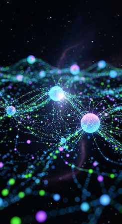 3d illustration of abstract technology background with connecting dots and lines. Network conceptの写真素材