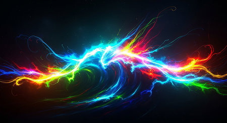 Fractal lightning on dark background. Abstract background. 3D renderingの写真素材