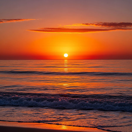 Beautiful sunset over the sea. Colorful sunset on the beach.の写真素材