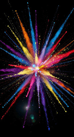 Colourful fireworks on black background. Vector illustration for your design