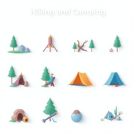 Set of vector icons of camping and outdoor activities in flat style.の写真素材