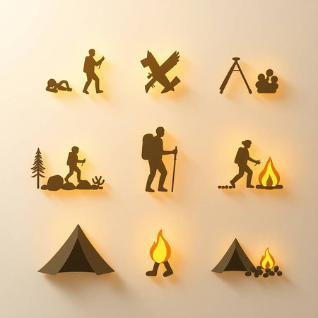 Camping icons on the wall. Vector illustration for your design.の写真素材