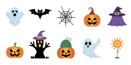 Halloween icons set. Flat illustration of 9 halloween icons for webの写真素材