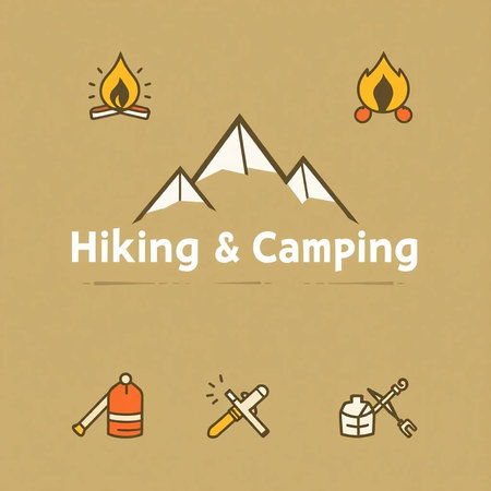 Set of camping and hiking icons in linear style. Vector illustration.の写真素材