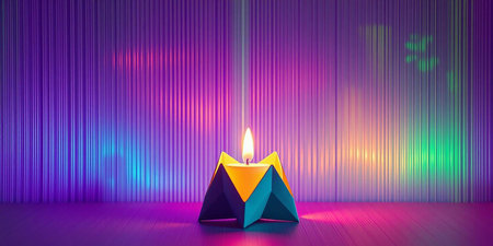 3d rendering of a candle in the shape of a pyramid on a colorful backgroundの写真素材