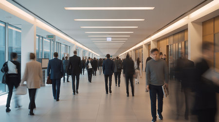 Business people walking in corridor of modern office building. Intentional motion blurの写真素材