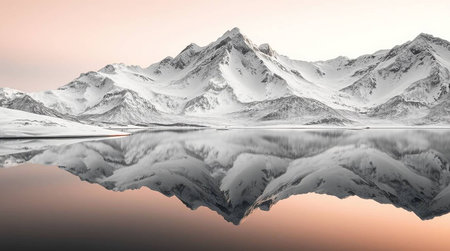 Snowy mountains reflected in the lake.の写真素材