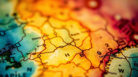 Lithuania on a road map. Shallow depth of field.の写真素材