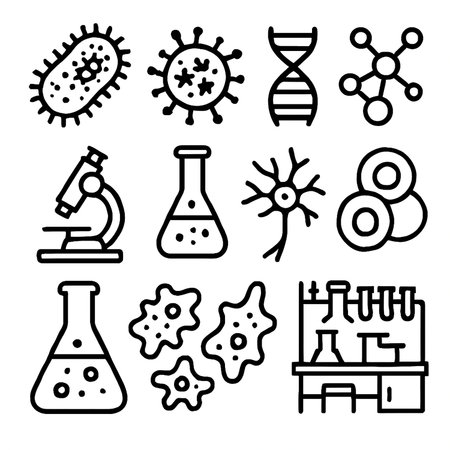 Science icons set. Outline set of science icons for web design isolated on white backgroundの写真素材