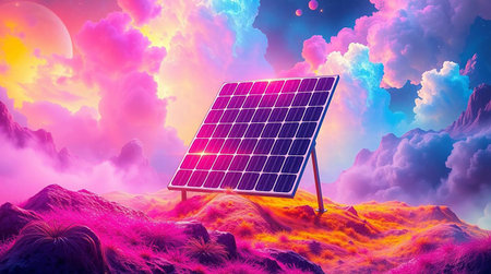 Solar panel on the background of the sky. 3d illustration.の写真素材