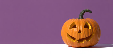 Halloween pumpkin on a purple background. 3d rendering, 3d illustration.の写真素材