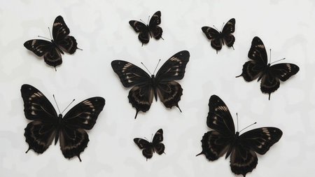 butterflies on a white background in the form of a frameの写真素材
