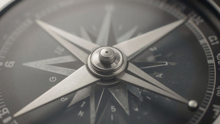 close up of a compass on a white background. shallow depth of fieldの写真素材