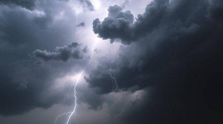 Lightning in the dark stormy sky. 3D Rendering
